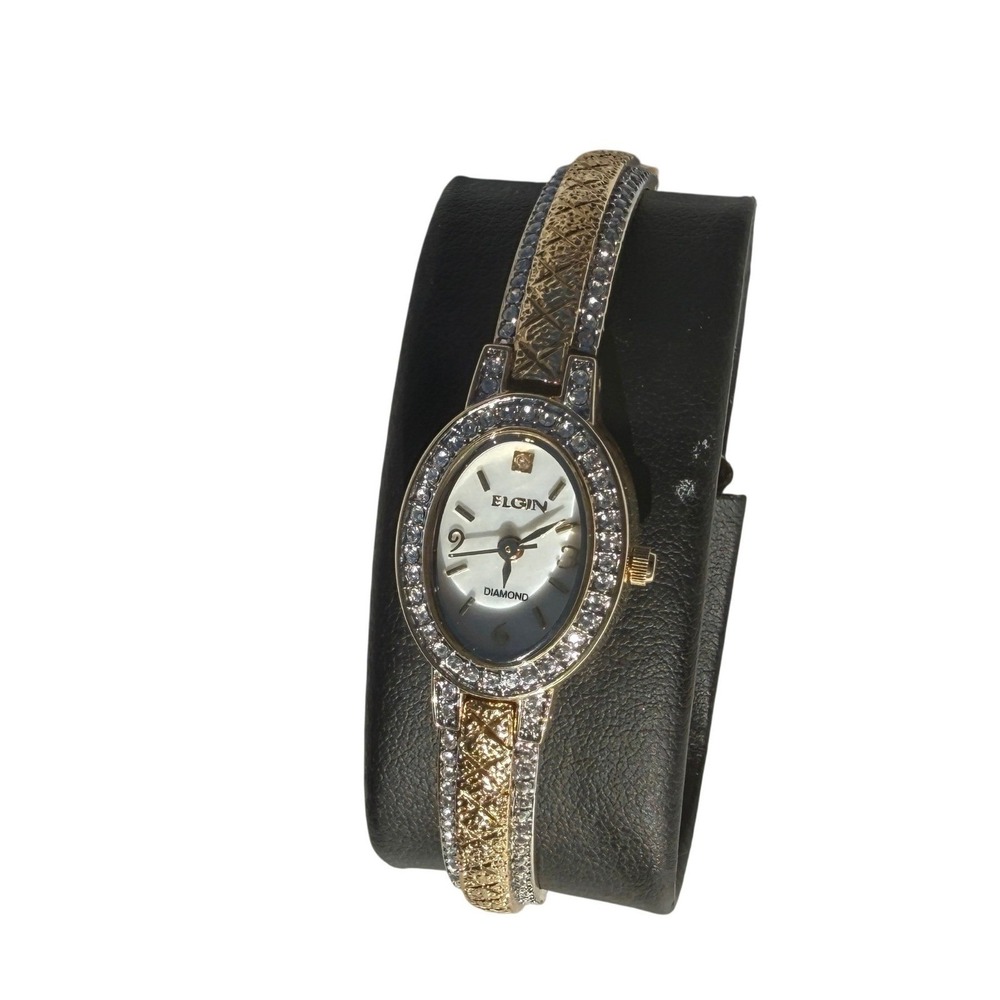 Elgin Women's Diamond Mother of Pearl Two Tone Bangle Watch EG8857 *READ*